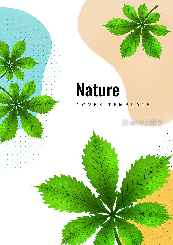 Abstract creative chestnut leaves, waves, bright modern background. Ecology concept. Vector illustration